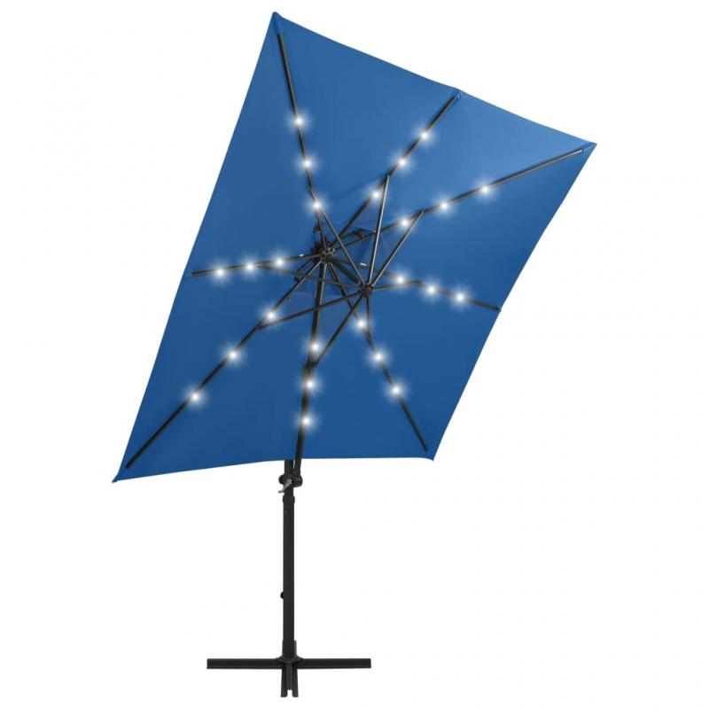 Fritthengende parasoll med stang og LED azurbl 250 cm , hemmetshjarta.no