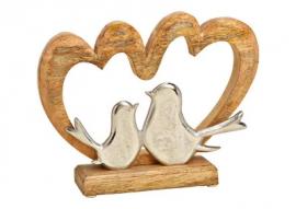 Dekorativt hjerte fugl mangotre metall brunt sølv (B/H/D) 26x20x6cm , hemmetshjarta.no
