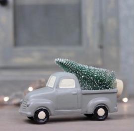 Bil med juletre grå 8,5x14,5 cm , hemmetshjarta.no