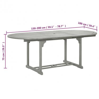 Spisebord for hage uttrekkbart (150-200)x100x75 cm grtt massivt akasietre , hemmetshjarta.no