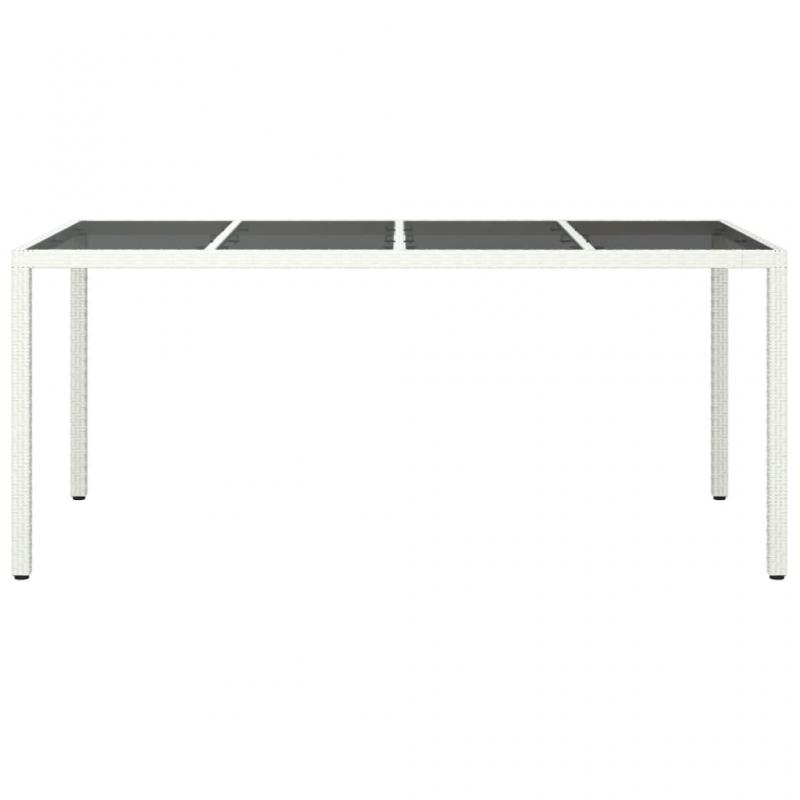 Spisebord for hage herdet glass 190x90x75 cm hvit og kunstrotting , hemmetshjarta.no