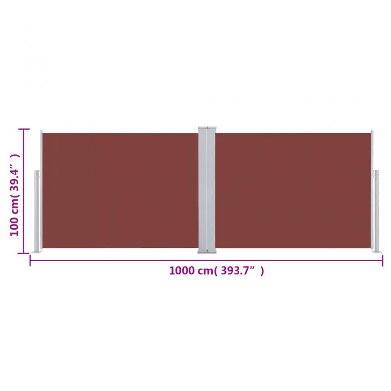 Uttrekkbar sidemarkise for uteplass brun 100x1000 cm dobbel , hemmetshjarta.no