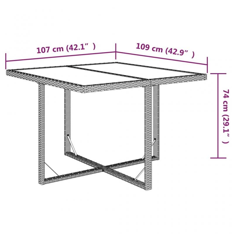 Spisebord for hage 109x107x74 cm brun kunstrotting og glass , hemmetshjarta.no
