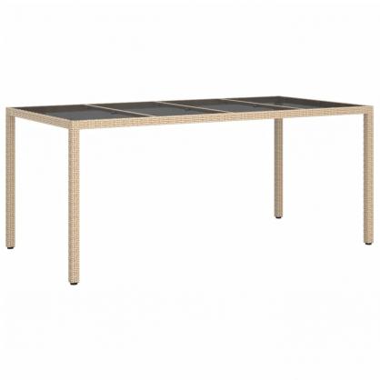 Spisebord for hage herdet glass 190x90x75 cm beige og kunstrotting , hemmetshjarta.no