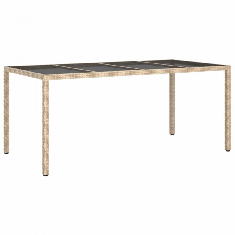 Spisebord for hage herdet glass 190x90x75 cm beige og kunstrotting , hemmetshjarta.no