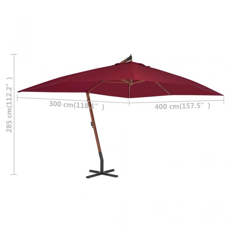 Fritthengende parasoll med trestang 400x300 cm burgunder , hemmetshjarta.no