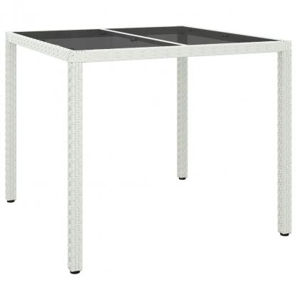 Spisebord for hage herdet glass 90x90x75 cm og kunstrotting hvit , hemmetshjarta.no