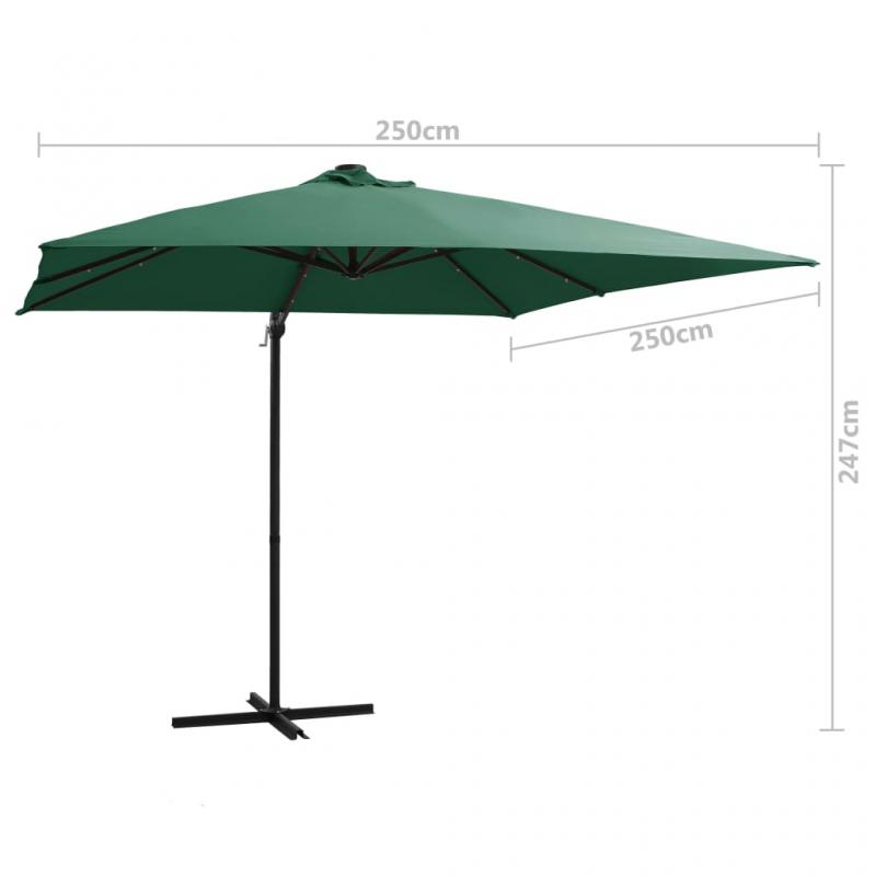 Fritthengende parasoll med stang og LED grnn 250x250 cm , hemmetshjarta.no