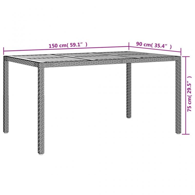 Spisebord for hage 150x90x75 cm kunstrotting og grtt akasietre , hemmetshjarta.no