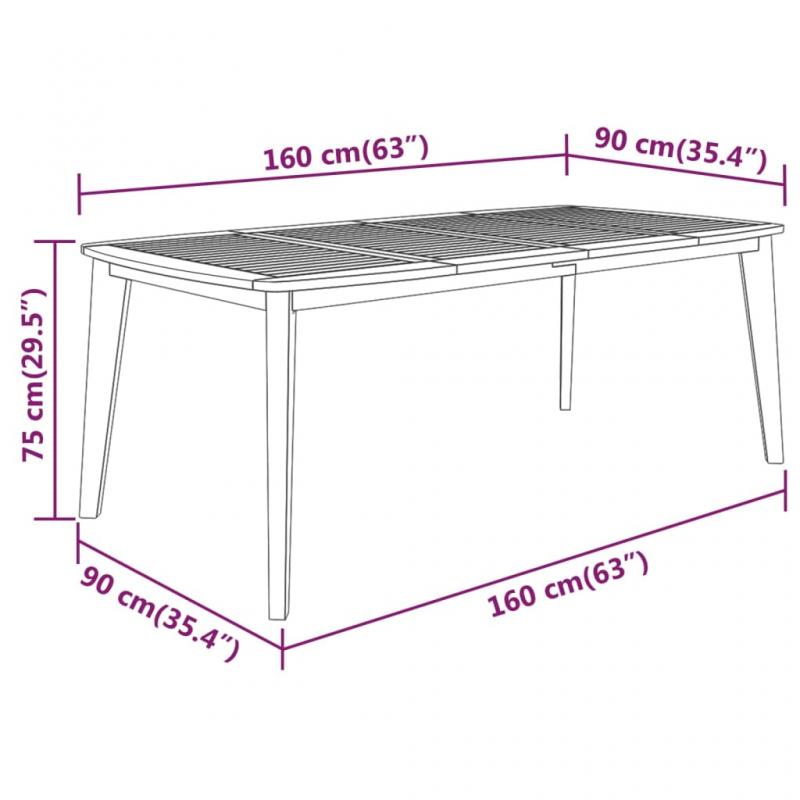 Spisebord for hage 160x90x75 cm heltre akasietre , hemmetshjarta.no