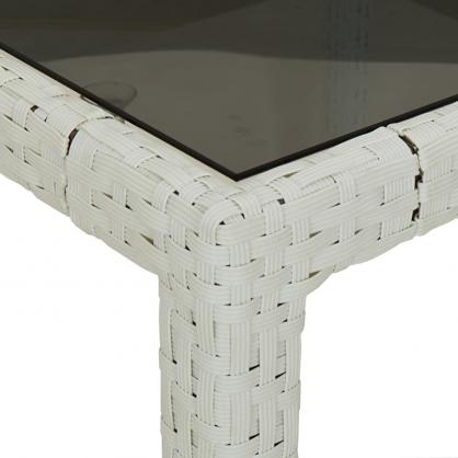 Spisebord for hage herdet glass 90x90x75 cm og kunstrotting hvit , hemmetshjarta.no