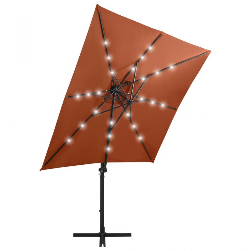 Fritthengende parasoll med stang og LED terrakotta 250 cm , hemmetshjarta.no