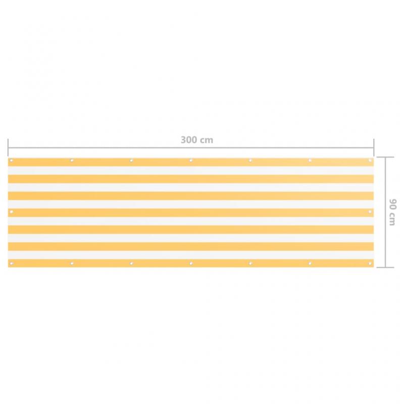 Balkongskjerm hvit og gul 90x300 cm oxfordstoff , hemmetshjarta.no