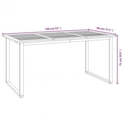 Spisebord for hage med U-formede ben 160x80x75 cm massivt akasietre , hemmetshjarta.no