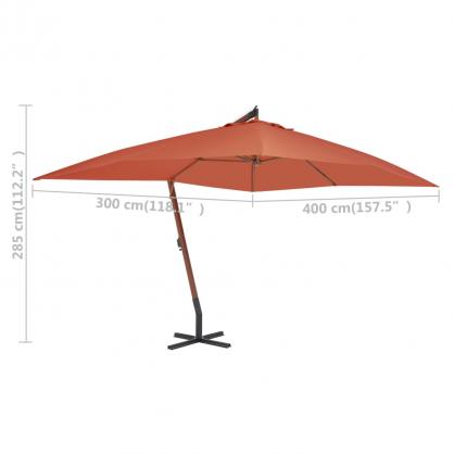 Fritthengende parasoll med trestang 400x300 cm terrakotta , hemmetshjarta.no