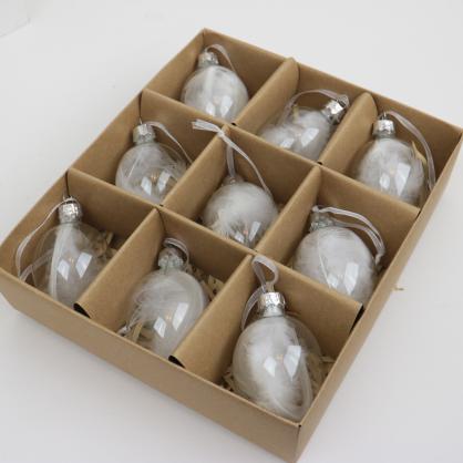 A Lot Dekoration - Dekorasjon Egg glass med fjr 9-pack - hvit , hemmetshjarta.no