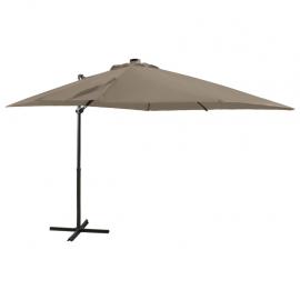 Fritthengende parasoll med stang og LED taupe 250 cm , hemmetshjarta.no