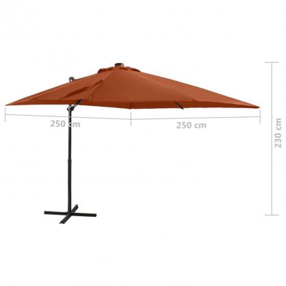 Fritthengende parasoll med stang og LED terrakotta 250 cm , hemmetshjarta.no
