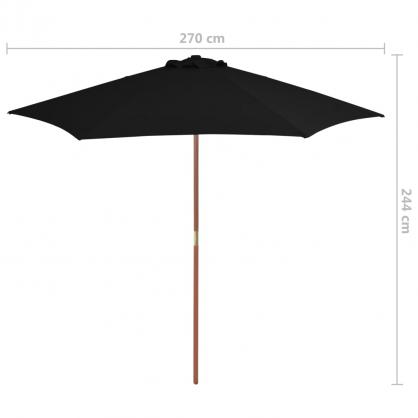 Parasoll med trestang 270 cm sort , hemmetshjarta.no