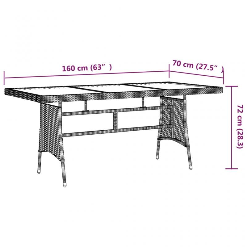 Spisebord for hage 160x70x72 cm sort kunstrotting massiv akasie , hemmetshjarta.no