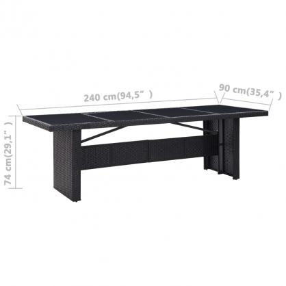 Spisebord for hage med glassplate 240x90x74 cm sort kunstrotting , hemmetshjarta.no