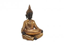 Dekorasjon Buddha gull sittende med skål polyresin (B/H/D) 24x37x16 cm , hemmetshjarta.no