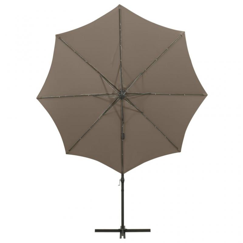 Fritthengende parasoll med stang og LED taupe 300 cm , hemmetshjarta.no