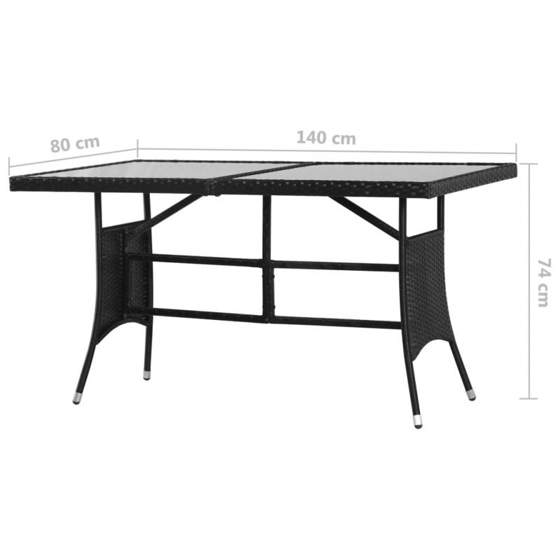 Spisebord for hage 140x80x74 cm sort kunstrotting , hemmetshjarta.no