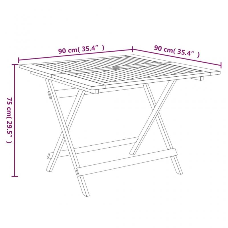 Sammenleggbart spisebord for hage 90x90x75 cm massivt akasietre , hemmetshjarta.no