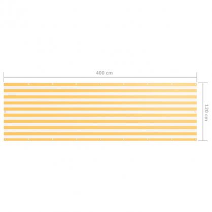 Balkongskjerm hvit og gul 120x400 cm oxfordstoff , hemmetshjarta.no