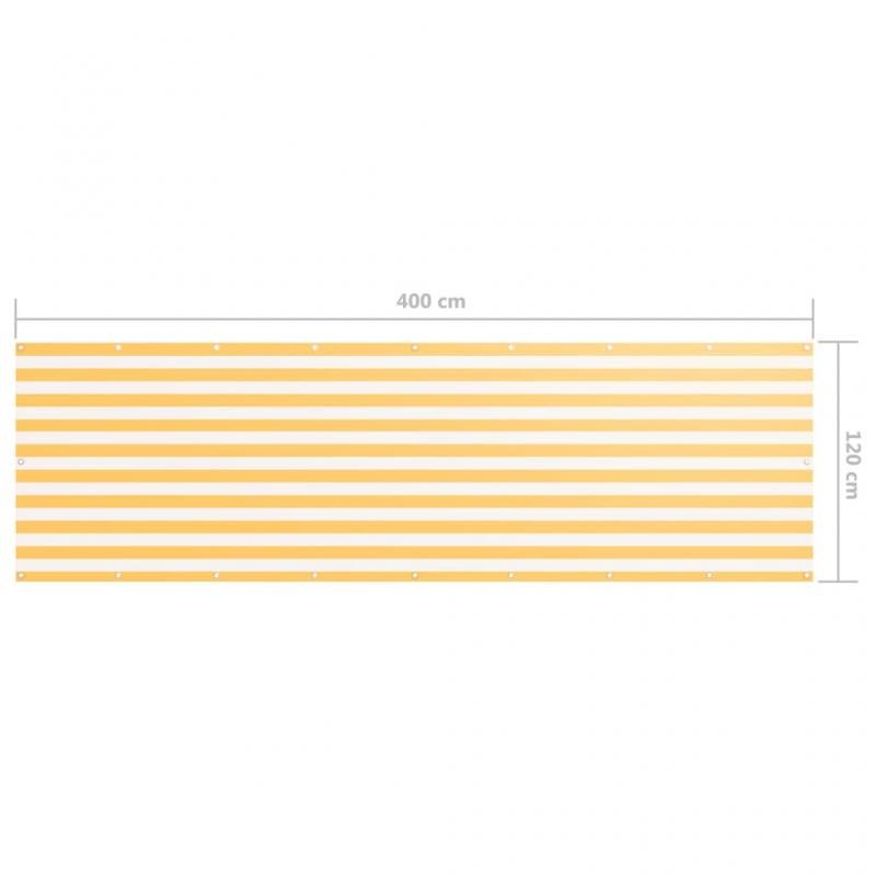 Balkongskjerm hvit og gul 120x400 cm oxfordstoff , hemmetshjarta.no