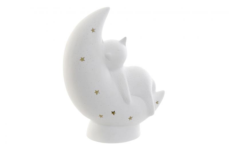 Lampe porselen Sovende katt 24,5 cm - hvit , hemmetshjarta.no