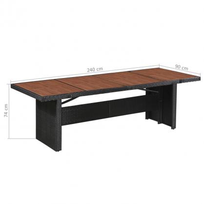 Spisebord for hage 240x90x74 cm kunstrotting og massivt akasietre , hemmetshjarta.no