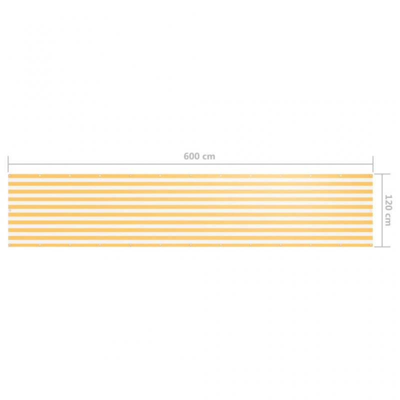 Balkongskjerm hvit og gul 120x600 cm oxfordstoff , hemmetshjarta.no