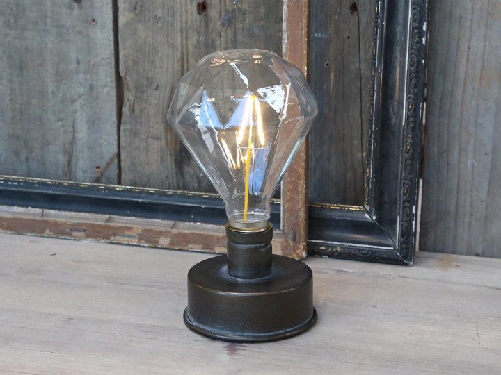 Chic Antique Batteridrevet lampe diamantlampe H17 / 8 cm antikk kull , hemmetshjarta.no