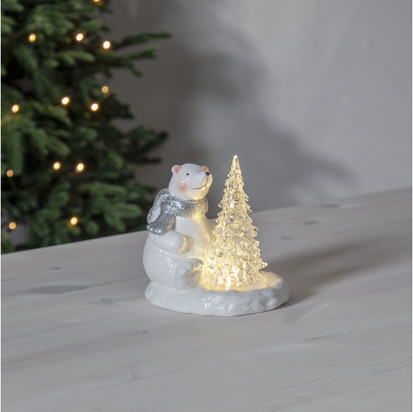 Julepynt LED Polar Isbjrn 14 cm Hvit , hemmetshjarta.no