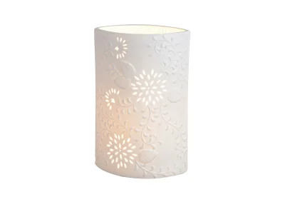 Bordlampe Porselen Ovale Blomster Hvit (B/H/D) 18x28x10cm uten pre , hemmetshjarta.no