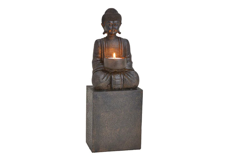 Dekorasjon Buddha sort telysholder polyresin (B/H/D) 12x35x9cm , hemmetshjarta.no