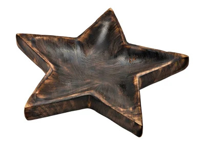 Dekorativ skl Stjerne av brunt mangotre (B/H/D) 25x4x25cm , hemmetshjarta.no