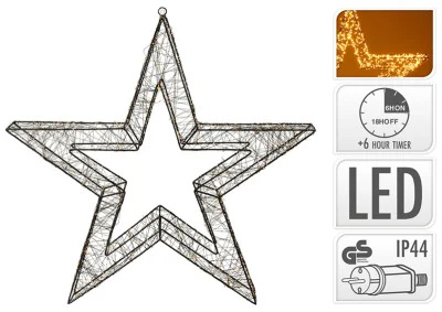 Lyskrans Stjerne ekstra varmhvit 2400 LED-timer EL IP44 (B/H/D) 70x70x8cm , hemmetshjarta.no